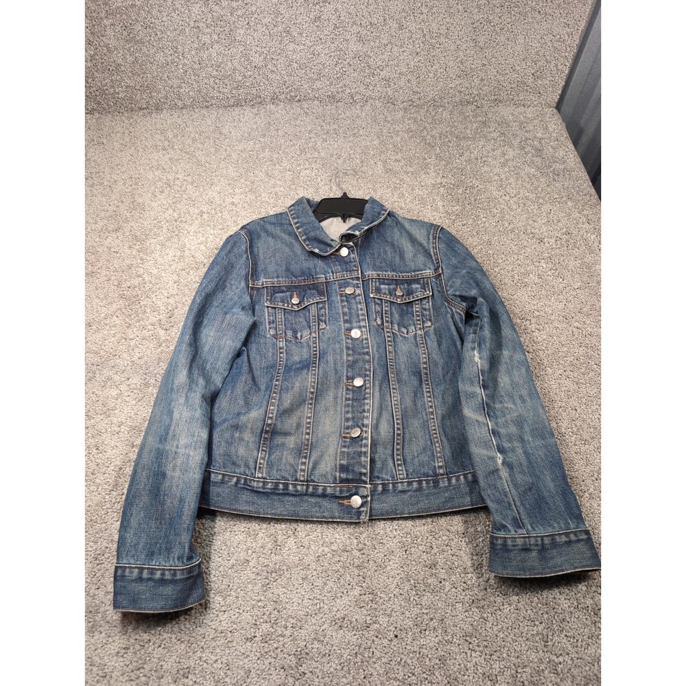 J.Crew Womens Blue Denim Trucker Jacket Medium Wash 100% Cotton Size L